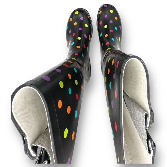 NWOT Western Chief Womens Dot City Tall Rain Boots Black Size 10 - Picture 6 of 13